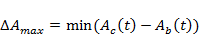 upper case Delta A subscript max end subscript equals min open parenthesis A subscript c end subscript open parenthesis t close parenthesis minus A subscript b end subscript open parenthesis t close parenthesis close parenthesis