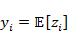 y subscript i end subscript equals expected value of z subscript i end subscript