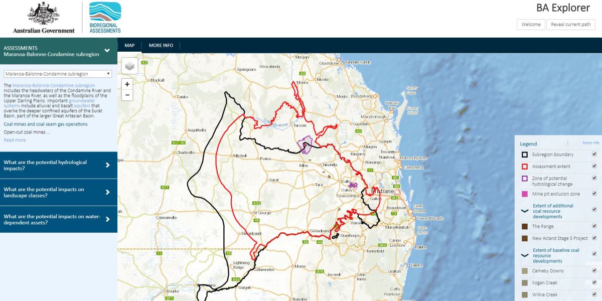 The Bioregional Assessments (BA) Explorer is a mapping tool that can be used to visualise results of results of the bioregional assessments.