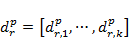 d subscript r end subscript superscript p end superscript equals open square bracket d subscript r comma 1 end subscript superscript p end superscript comma midline horizontal ellipsis comma d subscript r comma k end subscript superscript p end superscript close square bracket