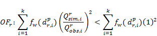 O F subscript r end subscript colon sum from i equals 1 to k of f subscript w end subscript open parenthesis d subscript r comma i end subscript superscript p end superscript close parenthesis open parenthesis fraction numerator Q subscript s i m comma i end subscript superscript r end superscript over denominator Q subscript o b s comma i end subscript superscript r end superscript end fraction close parenthesis squared less than sum from i equals 1 to k of f subscript w end subscript open parenthesis d subscript r comma i end subscript superscript p end superscript close parenthesis open parenthesis 1 close parenthesis squared